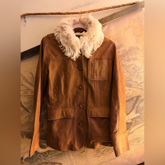 Ugg Lamb Leather Shearling Collar Jacket SZ Large Wear 2 Ways RARE - Picture 2 of 10